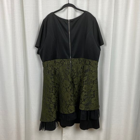 Eloquii Studio Black&Green Brocade Lace Fit&Flare Midi Dress Sz.24W NWT - Picture 10 of 16